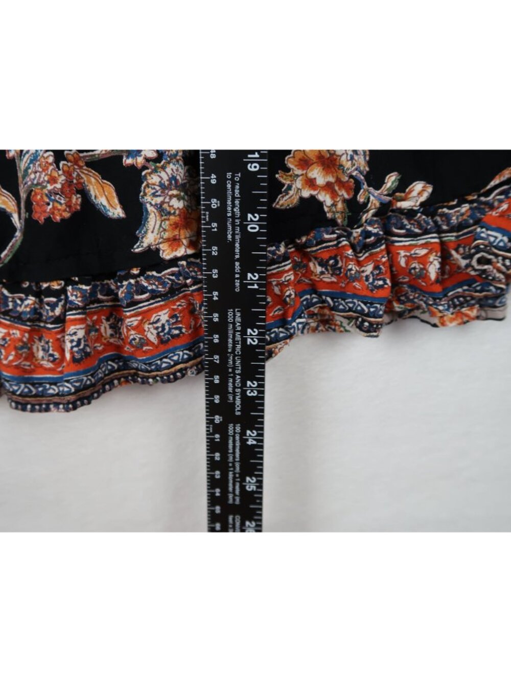 Angie S Black Floral Rayon Long Sleeve V-Neck Top Boho Dark Witchy Whimsy Goth - Picture 6 of 6